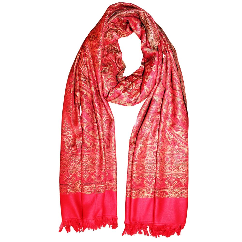 5473 Shilppam Jamavar Kani Pashmina Stoles & Wraps 80" X 29" I Color Maroon I